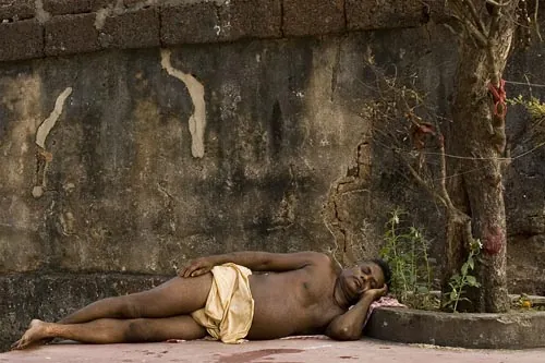 Zaslúžený odpočinok pod chrámovým stromom. (Bhubaneswar)